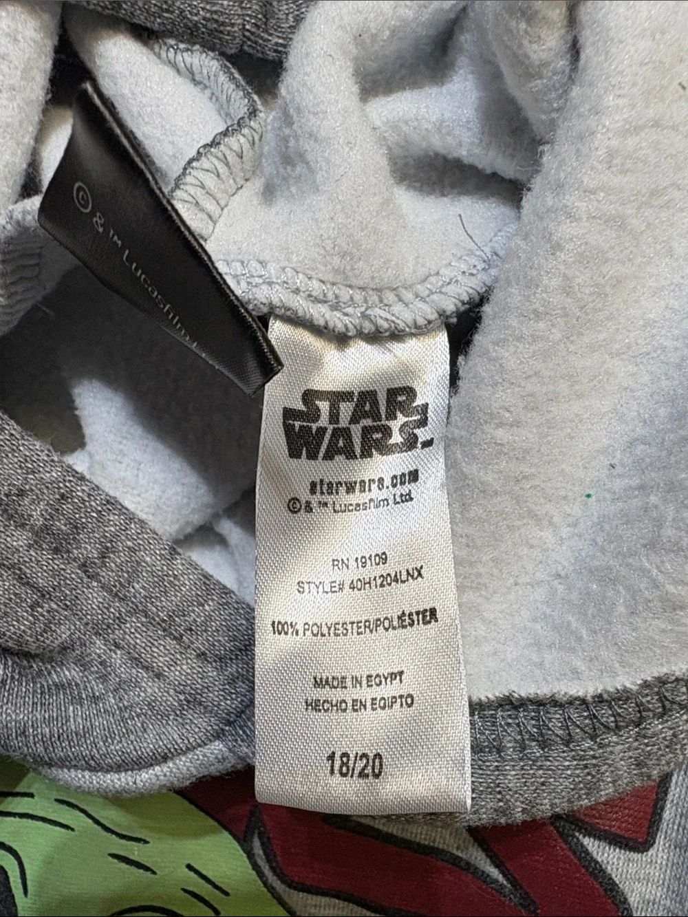 Star Wars Gray Raglan Kids Hoodie with Grogu Graphic Sz 18/20